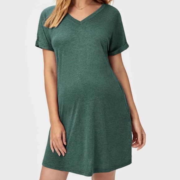 Maternity Solid Cuffed Tee Dress - Picture 2 of 3